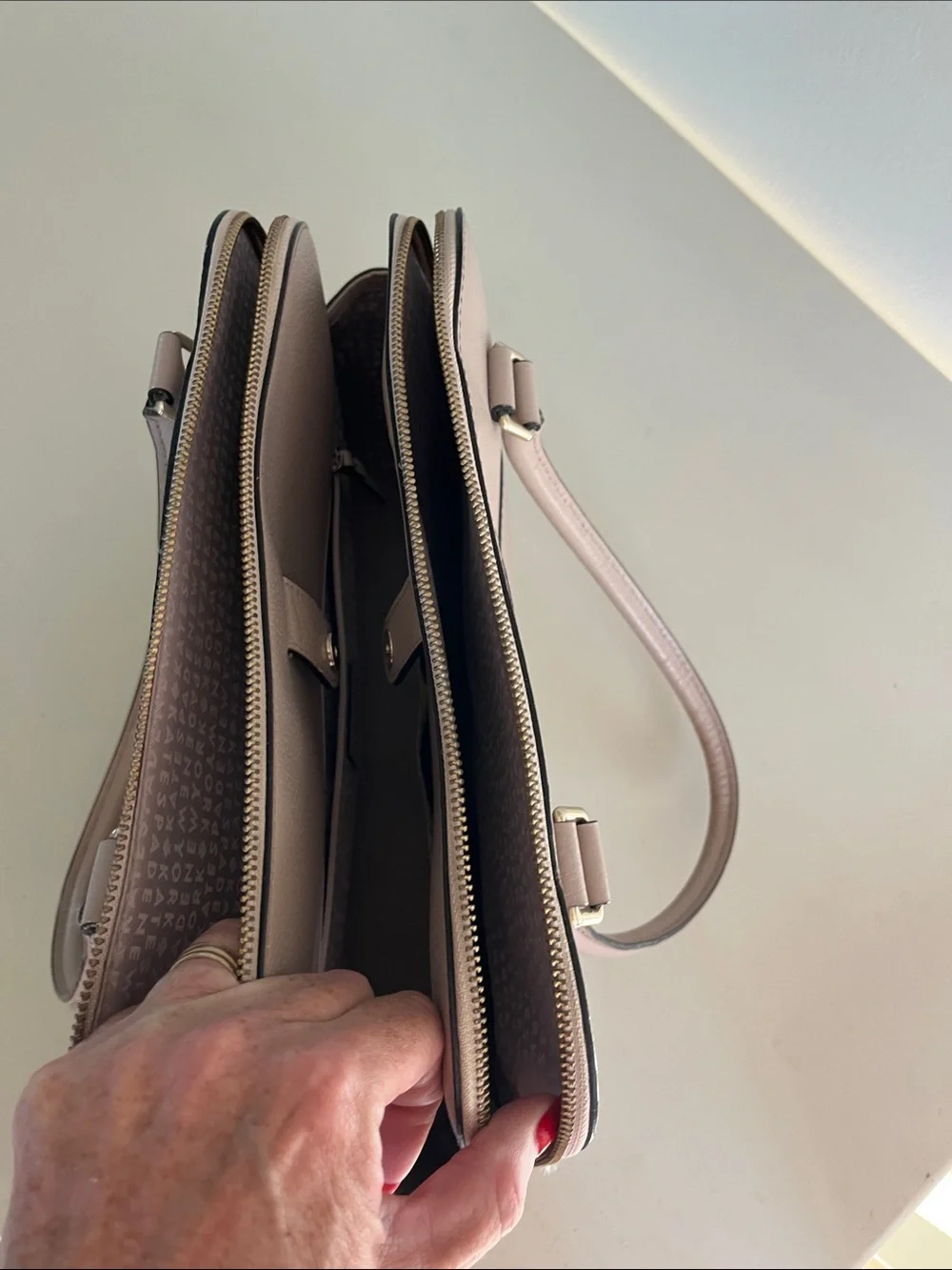 kate spade mauve taupe leather satchel
